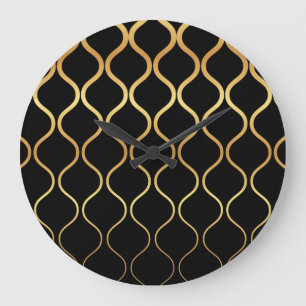 Black, gold, cool, trendy, retro abstract design large clock