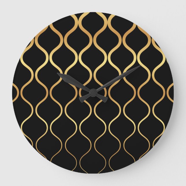 Black, gold, cool, trendy, retro abstract design large clock (Front)