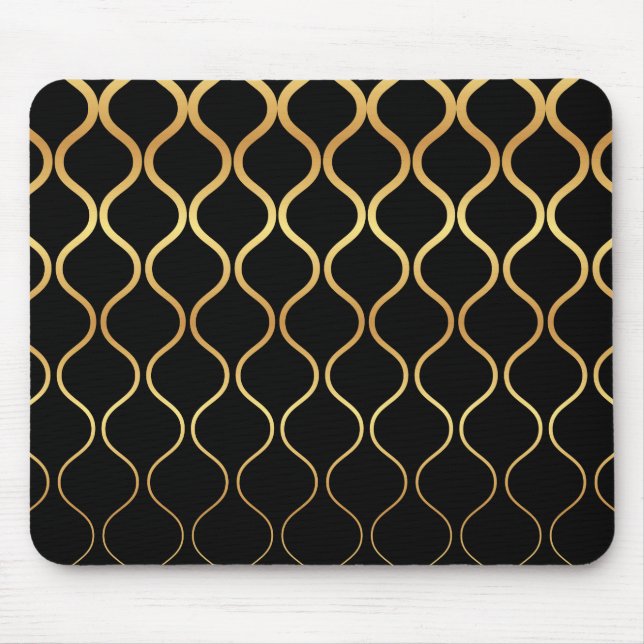 Black, gold, cool, trendy, retro abstract design mouse pad (Front)