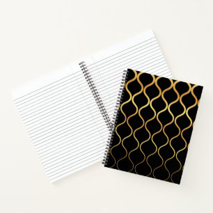 Black, gold, cool, trendy, retro abstract design notebook