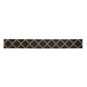 Black, gold, cool, trendy, retro abstract design satin ribbon