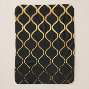 Black, gold, cool, trendy, retro abstract design sherpa blanket