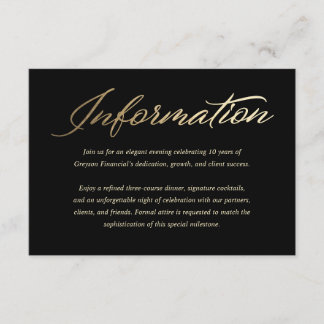 Black Gold Corporate Gala Details Insert Card