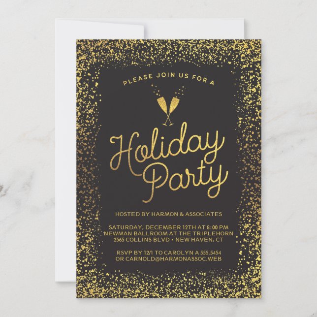 Black & Gold Corporate Holiday Party Invitation (Front)