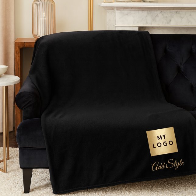 Black gold corporate logo name luxury company fleece blanket (Creator Uploaded)