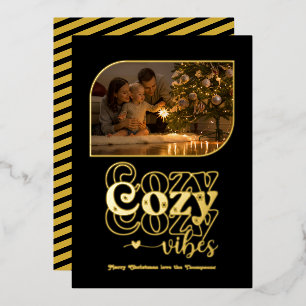 Black & Gold Cosy Vibes Retro Christmas Photo
