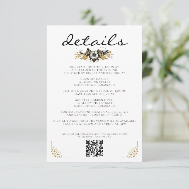 Black & Gold Country Wedding Enclosure Card (Standing Front)
