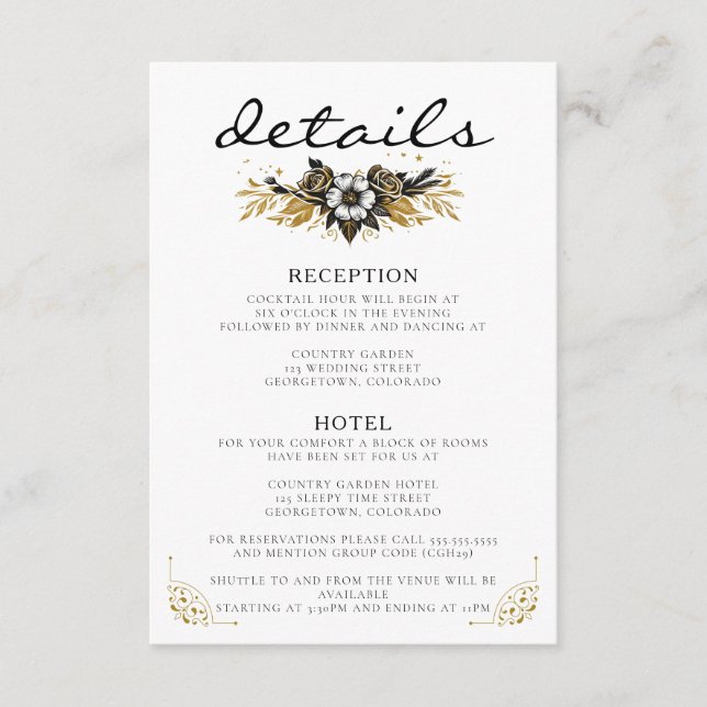 Black & Gold Country Wedding Enclosure Card (Front)
