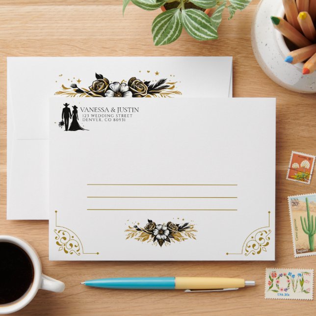 Black & gold Country Wedding Envelope (Desk)