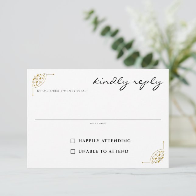 Black & Gold Country Wedding RSVP Card (Standing Front)