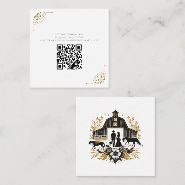 Black & Gold Country Wedding with QR Code Enclosure Card (Front/Back)
