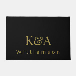Black Gold Couple Monogram Family Name Minimalist  Doormat
