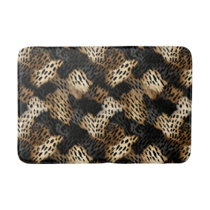 Black Gold Cream Leopard Animal Print   Bath Mat
