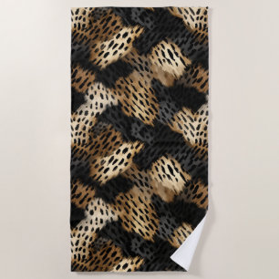Black Gold Cream Leopard Animal Print   Beach Towel