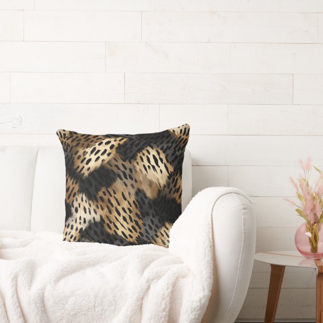 Black Gold Cream Leopard Animal Print Cushion (Couch)
