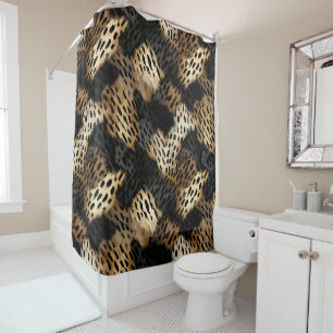 Black Gold Cream Leopard Animal Print   Shower Curtain