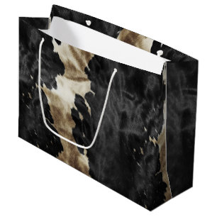 Black Gold Cream Western Cowhide Large Gift Bag