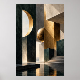 Black Gold Crescent and Sphere Architectural Wall Poster