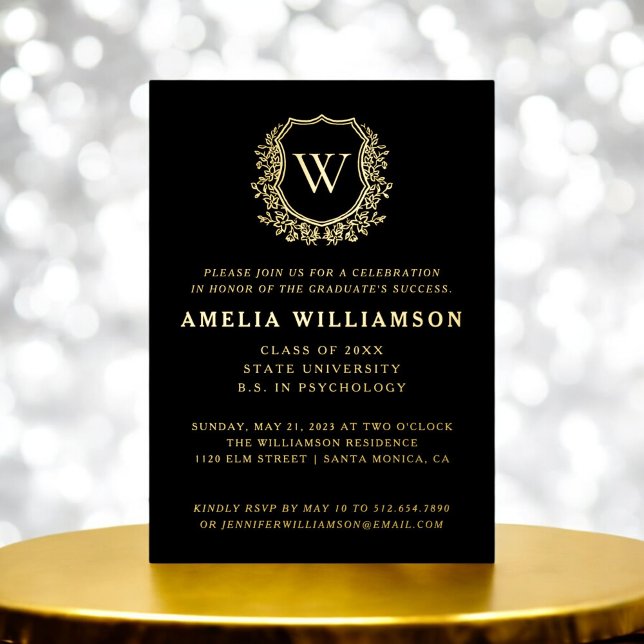 Black Gold Crest Monogram Graduation Party (Creator Uploaded)