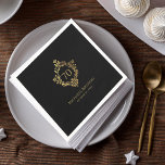 Black Gold Crest Vintage Elegant Man 70th Birthday Napkin<br><div class="desc">An elegant black gold design with the age in a vintage crest, appropriate for a man's birthday. The crest is faux gold foil, the background is black. Under the crest, in small caps, there are the name and occasion in golden letters and the date. The vintage floral crest from an...</div>