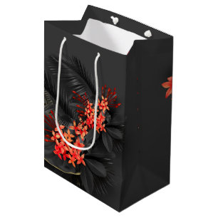 Black Gold Crimson Exotic  Tropical Foliage Medium Gift Bag