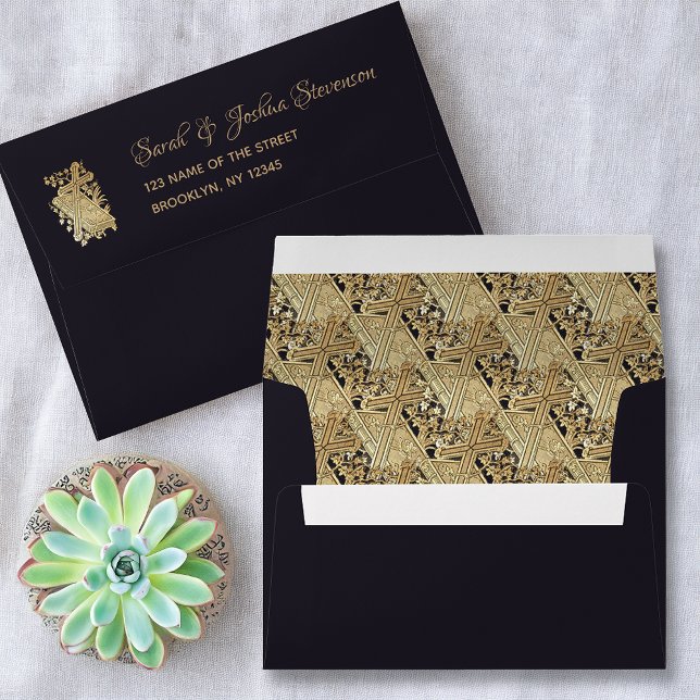 Black Gold Cross & Bible Return Address Religious Envelope (Creator Uploaded)