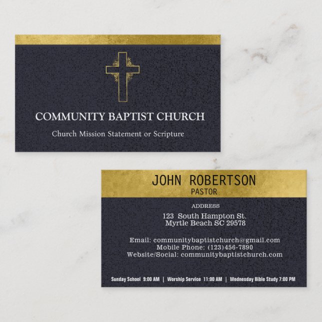 Black Gold Cross Elegant Church Business Cards (Front/Back)