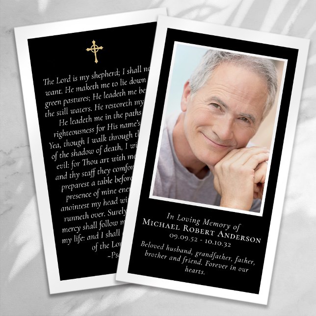 Black Gold Cross Photo Memorial Prayer Card (Creator Uploaded)