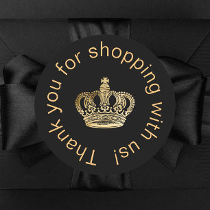 Black gold crown business thank you classic round sticker