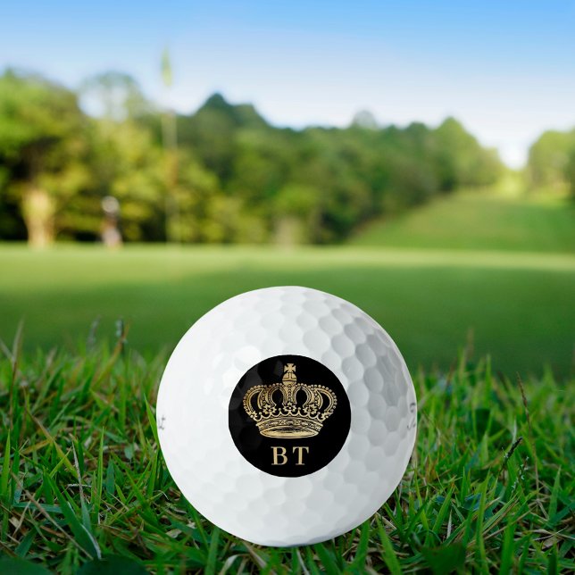 Black gold crown monogram initials golf balls (Creator Uploaded)