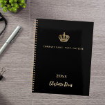 Black gold crown name year business planner<br><div class="desc">A stylish,  classic black background.  Personalise and add your business name,  year and personal name.  Golden letters.  If you want it without text,  use your back-space key to delete.  Decorated with a faux gold crown.  The crown and the text both on the front and the back.</div>