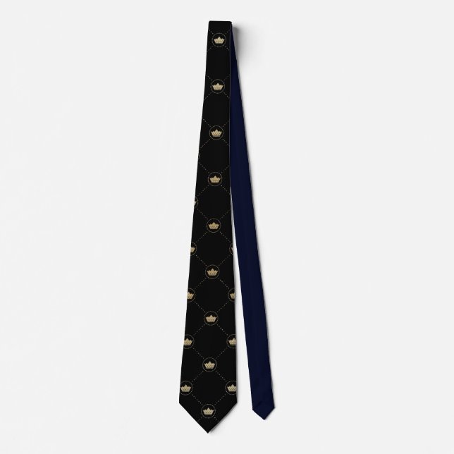 Black Gold Crown Pattern Neck Tie (Front)