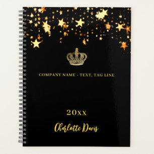 Black gold crown stars name year business 2025 planner