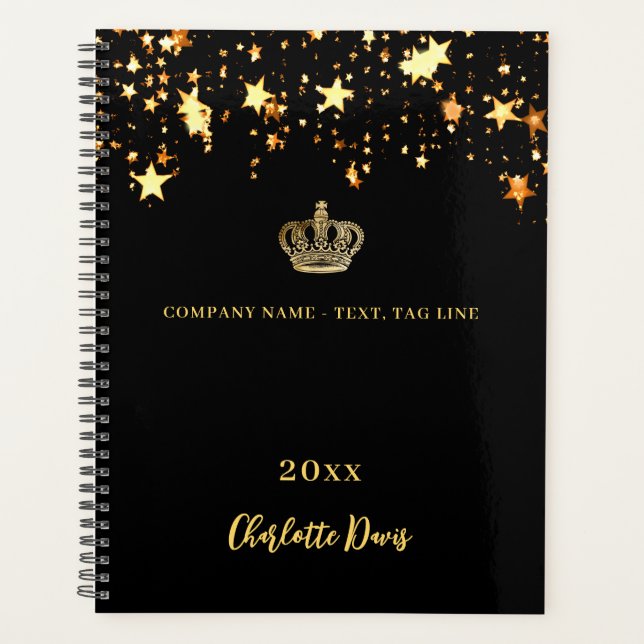 Black gold crown stars name year business 2026 planner (Front)