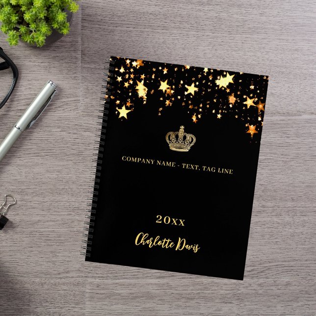 Black gold crown stars name year business notebook (Creator Uploaded)