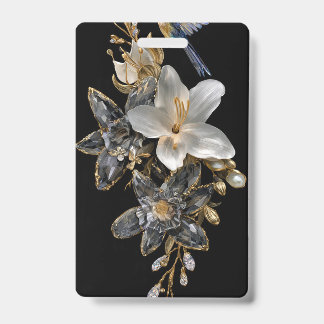 Black Gold Crystal Floral Name Badge | ID Badge