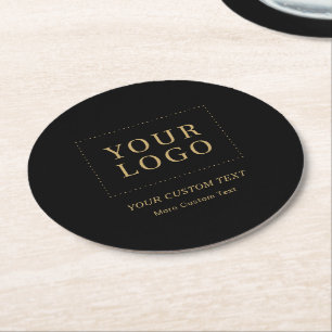 Black & Gold   Custom Business Logo Promotional Round Paper Coaster