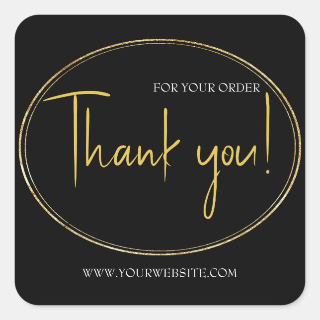 Black & Gold Custom Business Thank You  Square Sticker (Front)