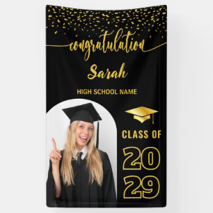 Black & Gold Custom Graduation Backdrop with Photo Banner