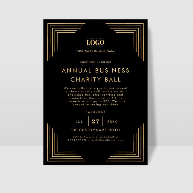 Black Gold Custom Logo Business Event Dinner Party Invitation (Creator Uploaded)