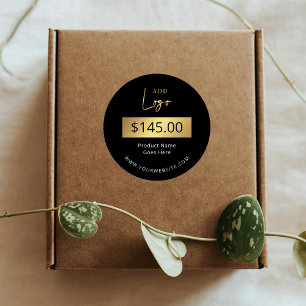 Black & Gold Custom Logo Product Price Tag Sticker