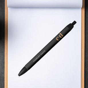 Black gold custom monogram name minimalist black ink pen