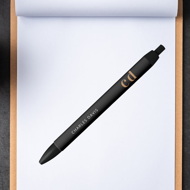 Black gold custom monogram name minimalist black ink pen (Creator Uploaded)