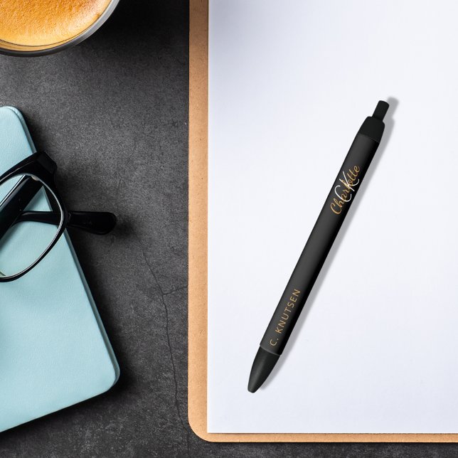 Black gold custom monogram name script black ink pen (Creator Uploaded)