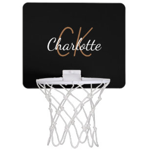 Black gold  custom monogram name script mini basketball hoop