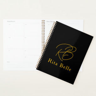Black Gold Custom Name Elegant Planner