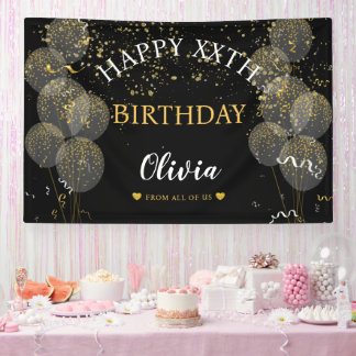 Black & Gold Custom Party Personalised Birthday  Banner