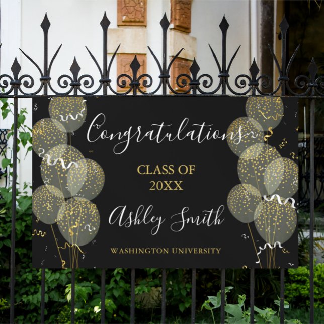 Black & Gold Custom Party Personalised Graduation Banner (Creator Uploaded)