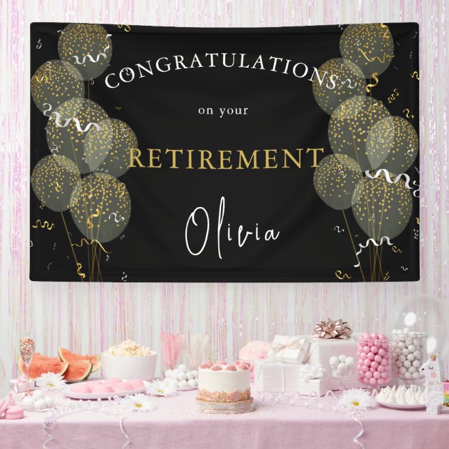 Black & Gold Custom Party Personalised Retirement Banner (Party)