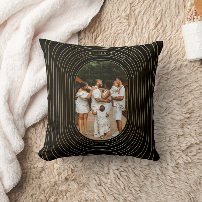 Black Gold Custom Photo Family Christmas Cushion (Blanket)
